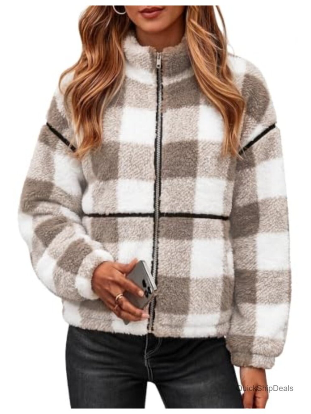 Womens Sherpa Fleece Jacket Zip Up Winter Coat Oversized